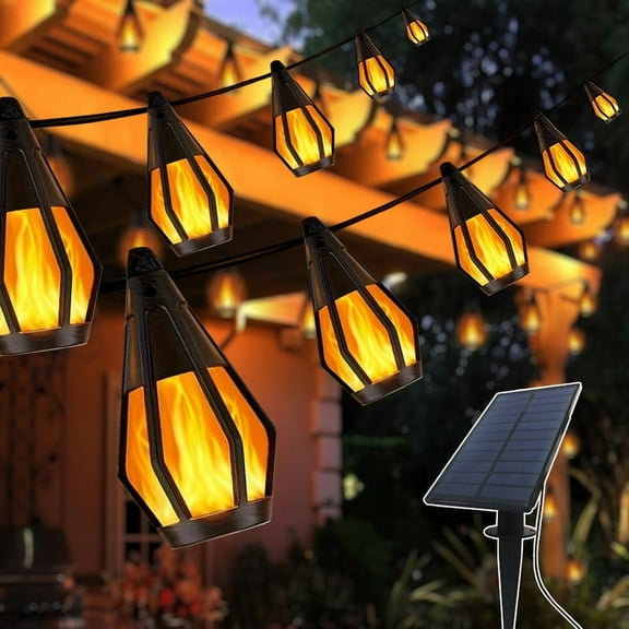 Solar Lights Outdoor String Lights, 30FT Solar String Lights Outdoor Waterproof Warm White with 10 Flickering Flame Light Bulbs, Patio Lights for Garden Backyard Gazebo Party Halloween Decoration