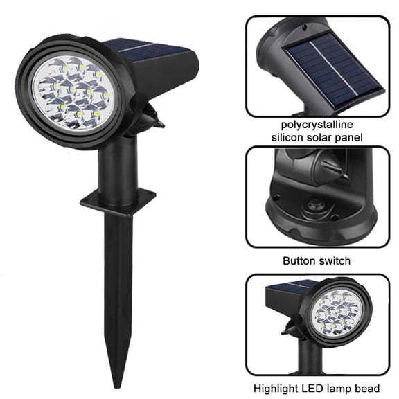 Solar Outdoor Spotlights, 12 LED Waterproof Landscape Solar Lights, 3 Brightness Modes 90 Adjustable Garden Lights, Dual Use Ground Stake & Wall Mount Pathway Lights for Yard Tree Patio Lawn