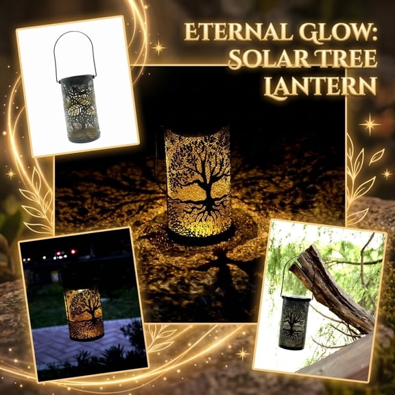 Solar Lights Outdoor Tree Trunk Lantern Metal Hollow Tree Pattern Light,Waterproof Solar Powered Lamp for Garden Landscape