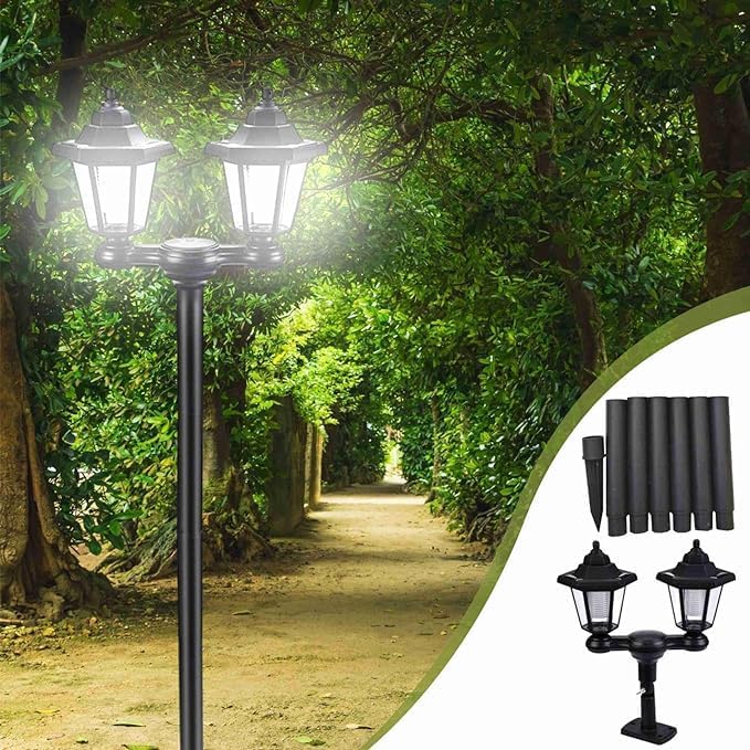 Solar Lights Outdoor Two Post Headlights, Waterproof Outdoor Solar Lights For Yard Garden, Landscape, Path, Patio, Driveway