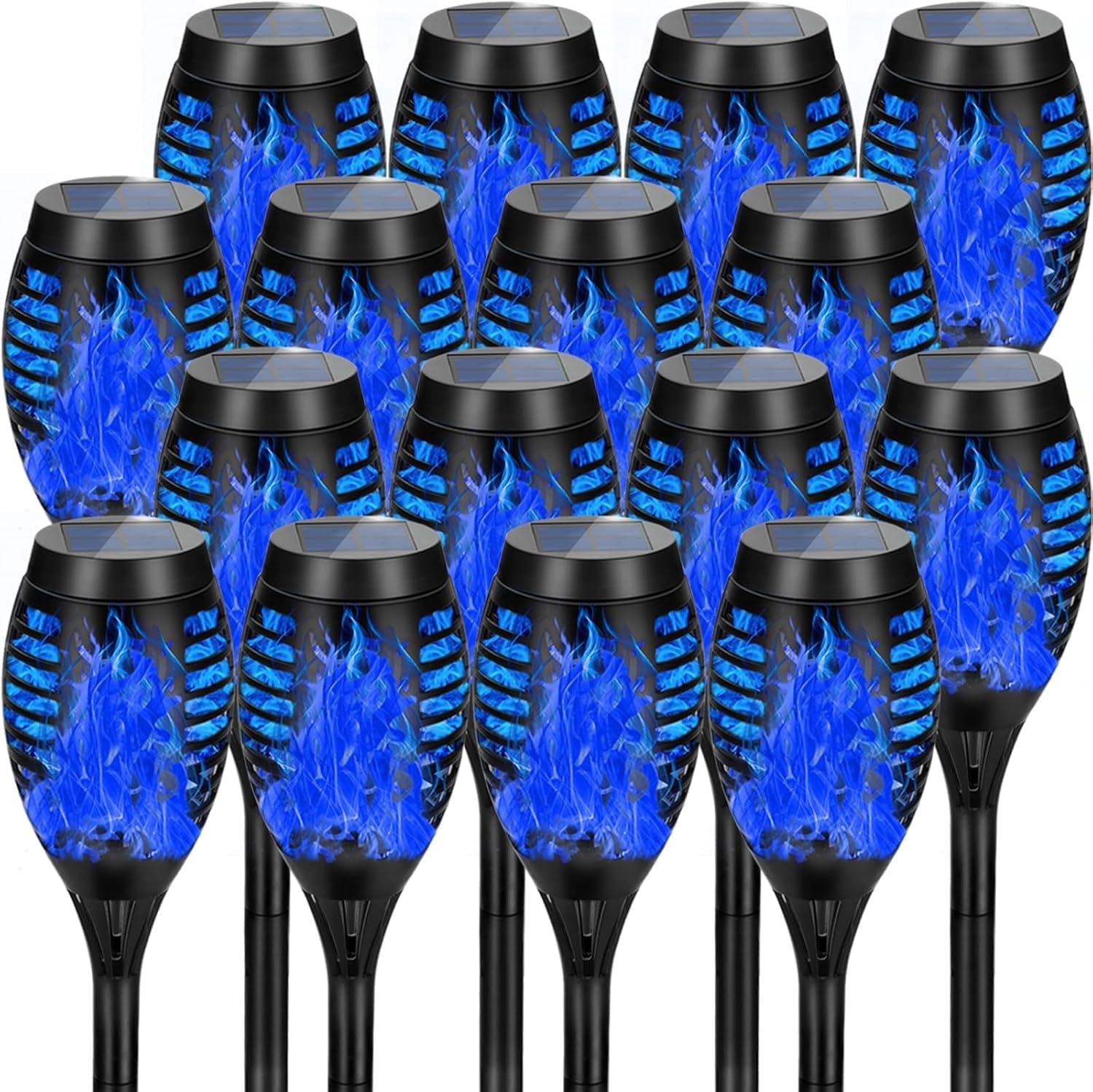 Solar Lights Outdoor, Upgraded 16 Pack Blue Solar Torch Light with Flickering Flame for Garden Decor, Waterproof Outdoor Lights Solar Powered, Torches for Outside Yard Patio Pathway Decor
