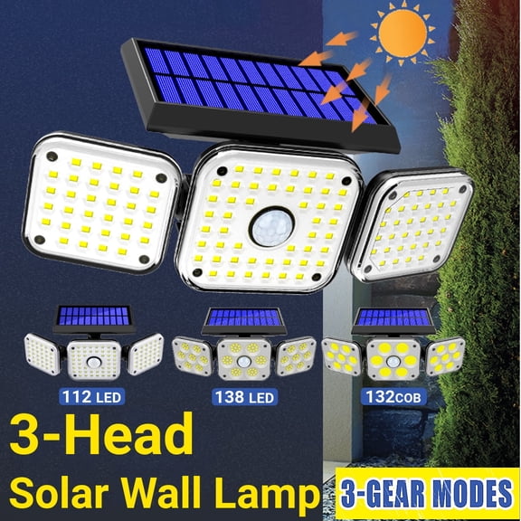 Solar Lights Outdoor W/ Motion Sensor & 3 Adjustable Heads,