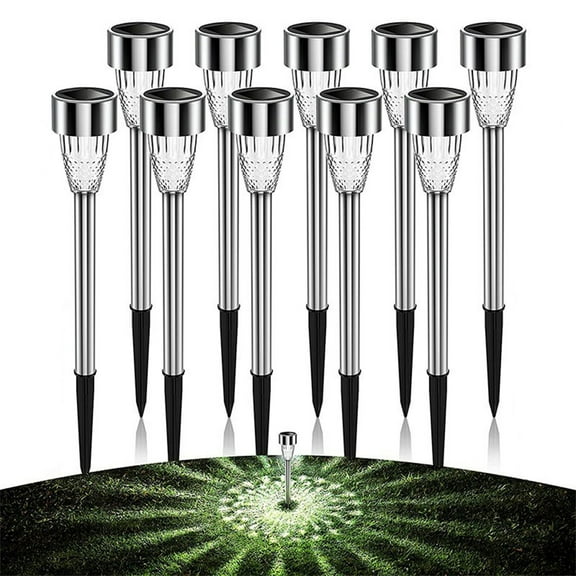 Solar Lights Outdoor Water-Resistant LED Lighting, Solar Powered Garden Lights for Patio Yard, Warm White & Colored Light Options, 10-Pack Stainless Steel