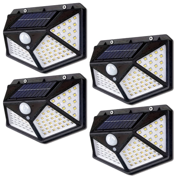 MOYAWSDGN Solar Flood Lights Outdoor Waterproof 100 LED 3 Mode Motion Sensor Wall Lights 4 pack