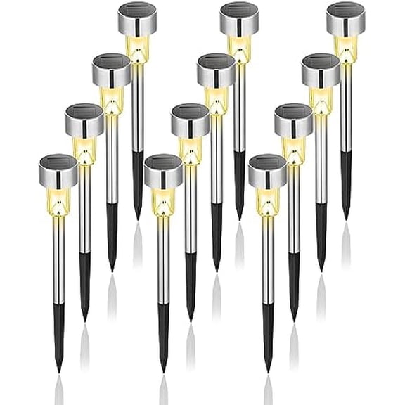 Solar Lights Outdoor Waterproof, 12 Pack, Stainless Steel LED Solar Garden Lights for Patio, Lawn, Yard and Landscape, Garden Decor Patio Decor,Warm White