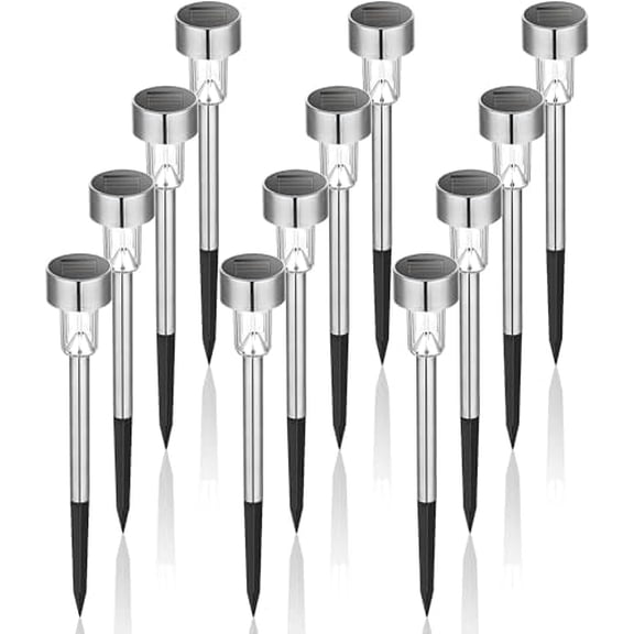Solar Lights Outdoor Waterproof, 12 Pack, Stainless Steel LED Solar Garden Lights for Patio, Lawn, Yard and Landscape, Cold White