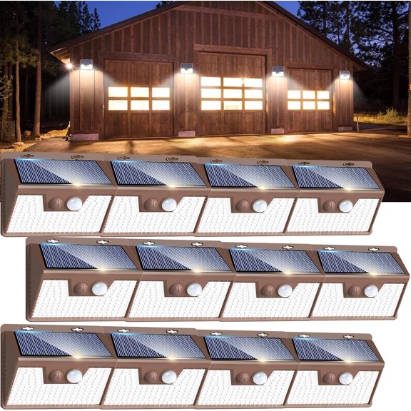 Solar Lights Outdoor Waterproof [12 Packs/140 LEDs], 3 Lighting Modes Solar Motion Sensor Light Outdoor, Ultra Bright Security Lights Outdoor Solar Lights for Outside Fence Patio Deck[Brown]