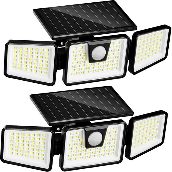 Solar Lights Outdoor Waterproof, 3000 LM 156 LED Motion Sensor Outdoor Lights, 3 Heads Solar Powered Security Flood Light Motion Detected Spotlight for Patio Garage Yard Entryways, 2 Pack Black