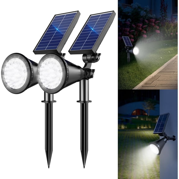 Solar Lights Outdoor Waterproof, 36 LEDs 1000LM Adjustable Spot Outdoor, 2-in-1 Powered Spotlight Landscape Lighting for Garden, Yard, Pathway- 2 Pack (Cool White)