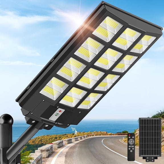 Solar Lights Outdoor Waterproof, 8000W Solar Street Light with Motion Sensor, 7000K Dusk to Dawn Security Flood Lights IP66, Commercial Outdoor Lighting for Parking Lot, Yard, Driveway, Farm