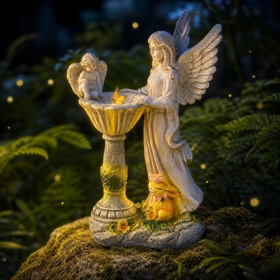 Solar Lights Outdoor Waterproof Angel Statue Resin Decor Solar Powered Outdoor Lights Summer Cemetery Grave Memorial Fairy Garden Patio Fountain Sculpture Gift，A