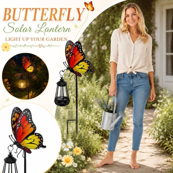 Solar Lights Outdoor Waterproof Butterfly Garden Decor,32.28in Garden Butterfly Stakes with Solar Lights,Birthday Gifts for Women Mom,Metal Decorative Lights for Yard Art Outside Patio Porch Lawn