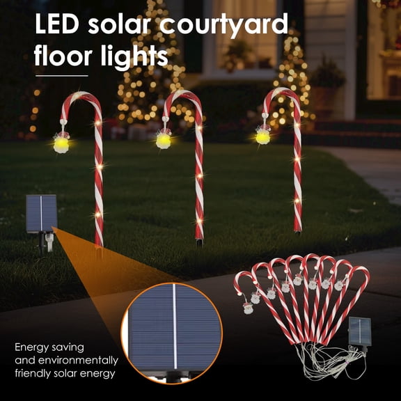 Solar Lights Outdoor Waterproof Candy Cane Stake Lights Solar Powered Outside Summer Fall Patio Garden Lawn Walkway Pathway Landscape Marker Ground Lamps