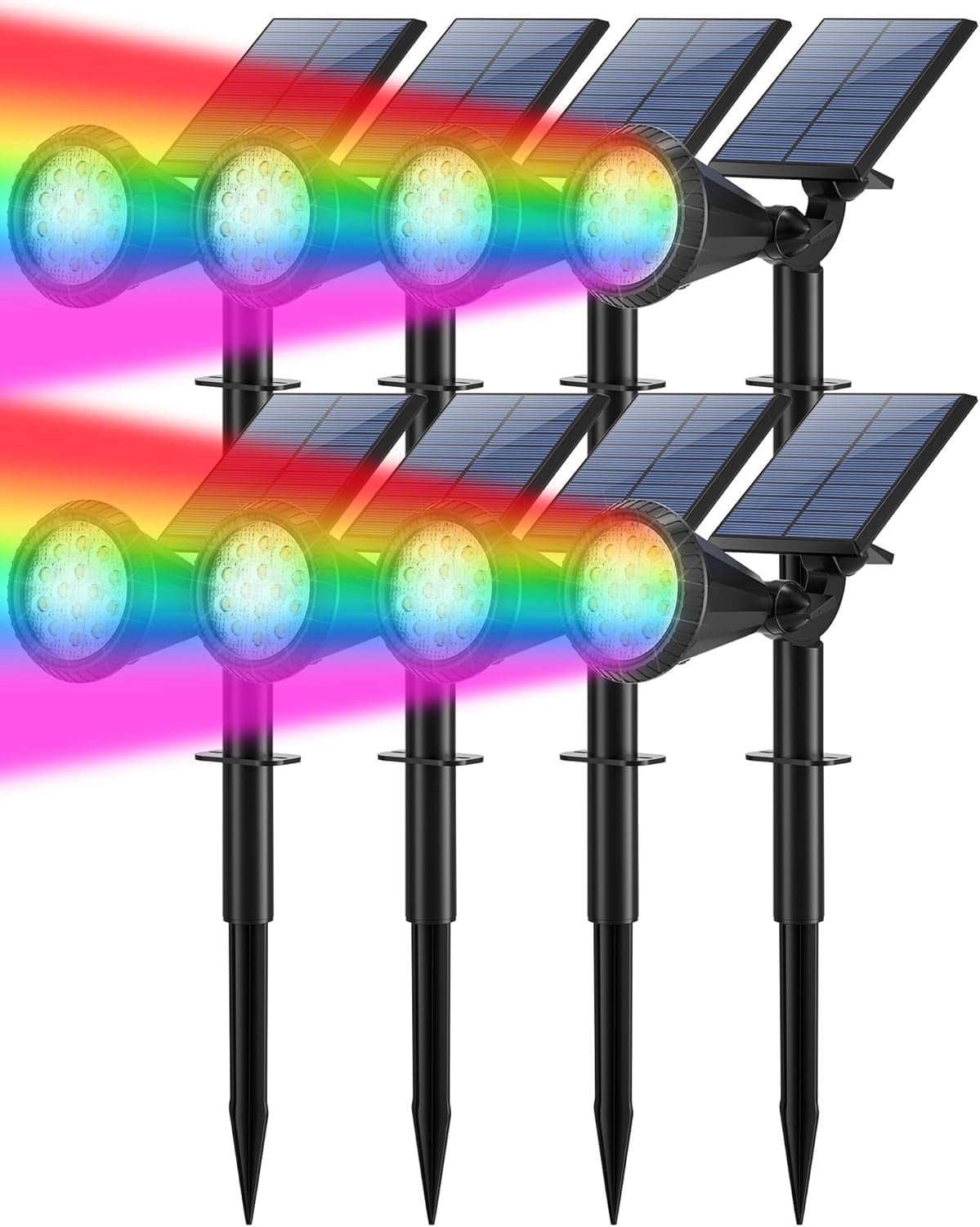 Solar Color Changing Spot Lights Outdoor, 8 pack, 7 Modes RGB, 180° Adjustable Waterproof Landscape Lights for Yard, Pathway, Garden