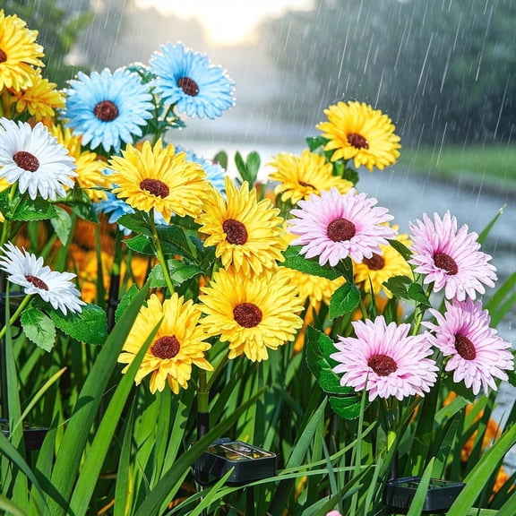 Solar Lights Outdoor Waterproof Daisy Flower Garden Lawn Decor Solar Powered Outdoor Lights Summer Landscape Walkway Patio Pathway Backyard Courtyard Stake，Pink
