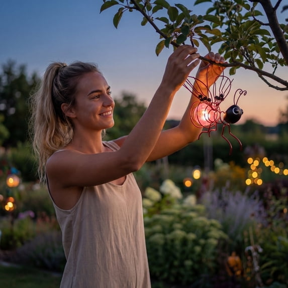 Solar Lights Outdoor Waterproof Decorative Purple Bug Solar Powered Outdoor Lighting Hanging Garden Decor Metal Yard Art Outdoor