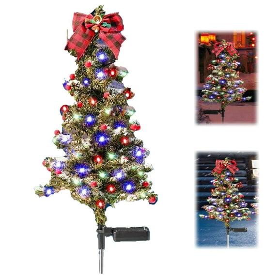 Solar Lights Outdoor Waterproof Faux Cypress Pine Tree Stakes 2Pack Solar Powered Outside Summer Fall Patio Garden Lawn Walkway Pathway Landscape Ground Lamps，A