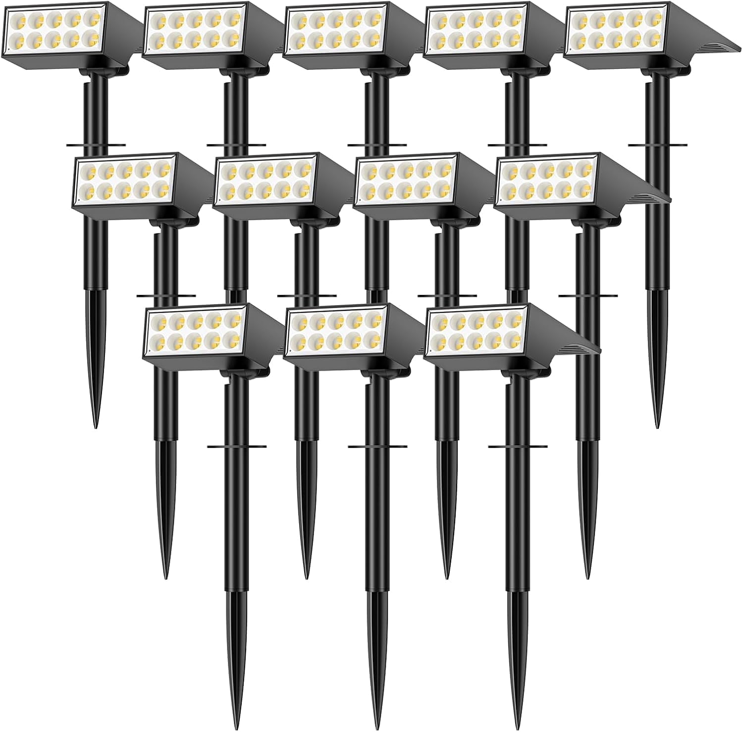Solar Lights Outdoor, 12 pack, 4 Modes Auto On/Off, Waterproof LED Solar Spotlights for Pathway, Yard, Garden, Wall, Tree, Pool - Warm White