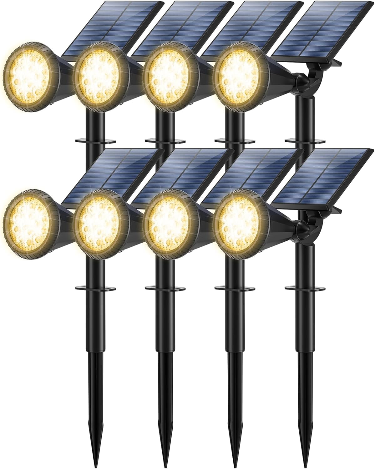 Solar Lights Outdoor Waterproof IP65 180° Adjustable Solar Powered Landscape Spot Lights for Yard 4 Lighting Modes Spotlights for Pathway Garden Outside Wall Pool Porch (8 Pack, Warm White)