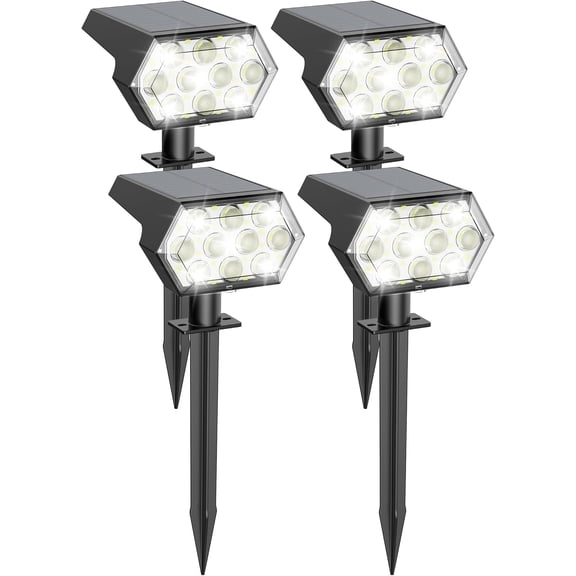 Solar Lights Outdoor Waterproof IP68, 25% High Conversion Efficiency Rate & 3 Modes Upgrade Pro Max 92 LED Bright Solar Spot Lights Outdoor (Cold White,4 Pack)