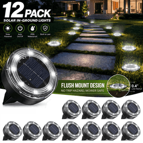 12 Pack Solar Lights Outdoor Waterproof, 8 LED Flat In-Ground Landscape Lights for Pathway, Garden, Yard, Patio, Driveway, Walkway, Lawn & Deck Lighting,Cool White