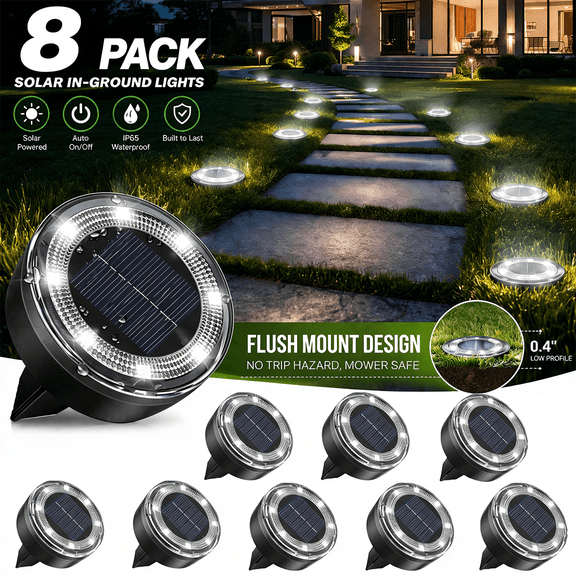 Solar Lights Outdoor Waterproof, LED Flat In-Ground Landscape Lights for Pathway, Garden, Yard, Patio, Driveway, Walkway, Lawn & Deck Lighting