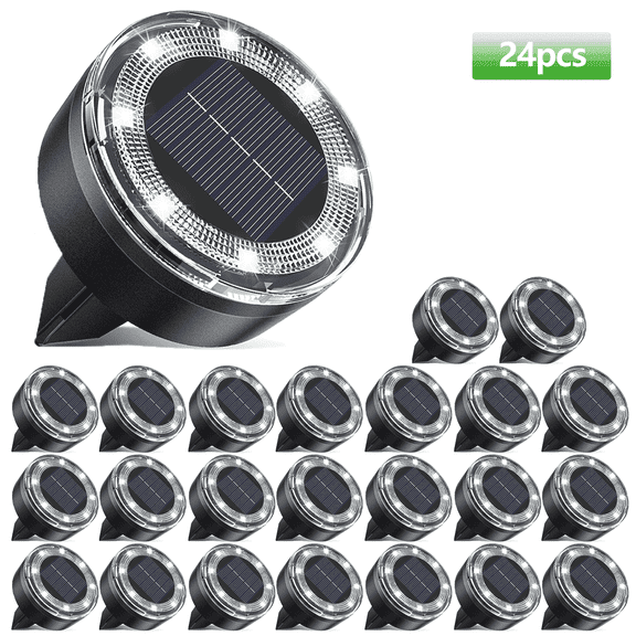 24 Pack Solar Lights Outdoor Waterproof, 8 LED Flat In-Ground Landscape Lights for Pathway, Garden, Yard, Patio, Driveway, Walkway, Lawn & Deck Lighting,Cool White
