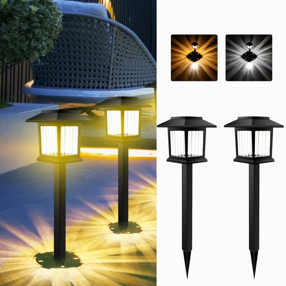 Solar Lights Outdoor Waterproof LED Lighting | Solar Powered Garden Lamps IP65 | Patio Villa Landscape Exterior Accent | 2 Pack | 15.35in Black ABS | Auto ON/OFF