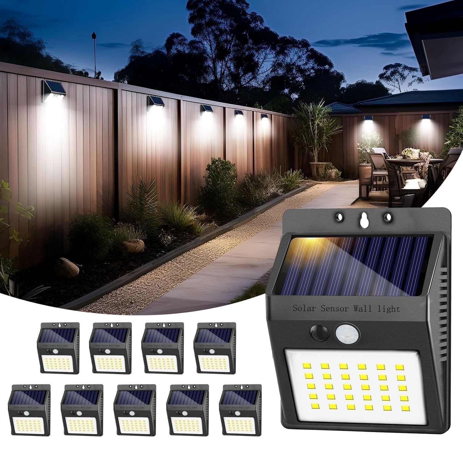 IJIL Solar Lights Outdoor Waterproof, LED Wireless Motion Sensor Outdoor Lights for Yard Garden Fence Deck Garage, 10Pack