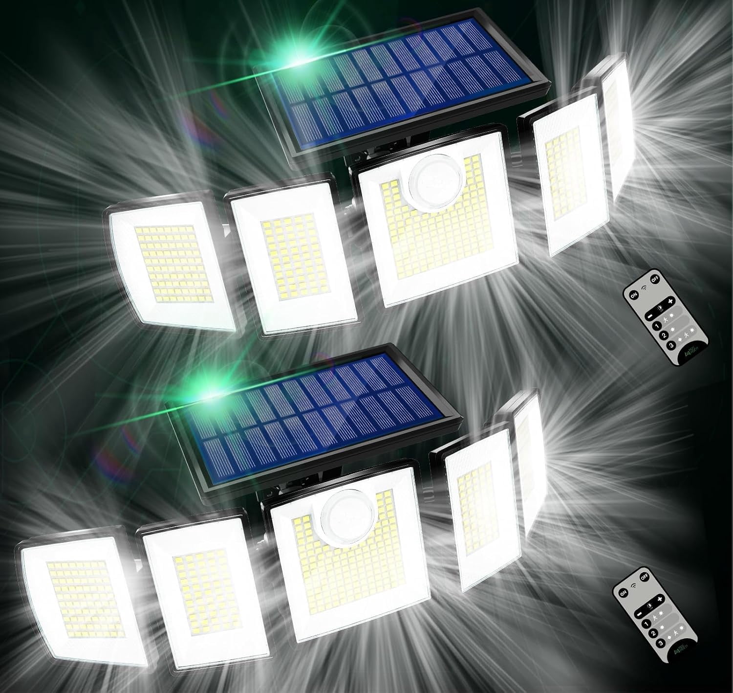 Solar Lights Outdoor Waterproof Motion Sensor - 416 LEDs 3000 Lumens Super Bright 3 Brightness 3 Modes 2400mAh 360° Illumination 32ft Solar Flood Security Light for Outside - 2 Pack
