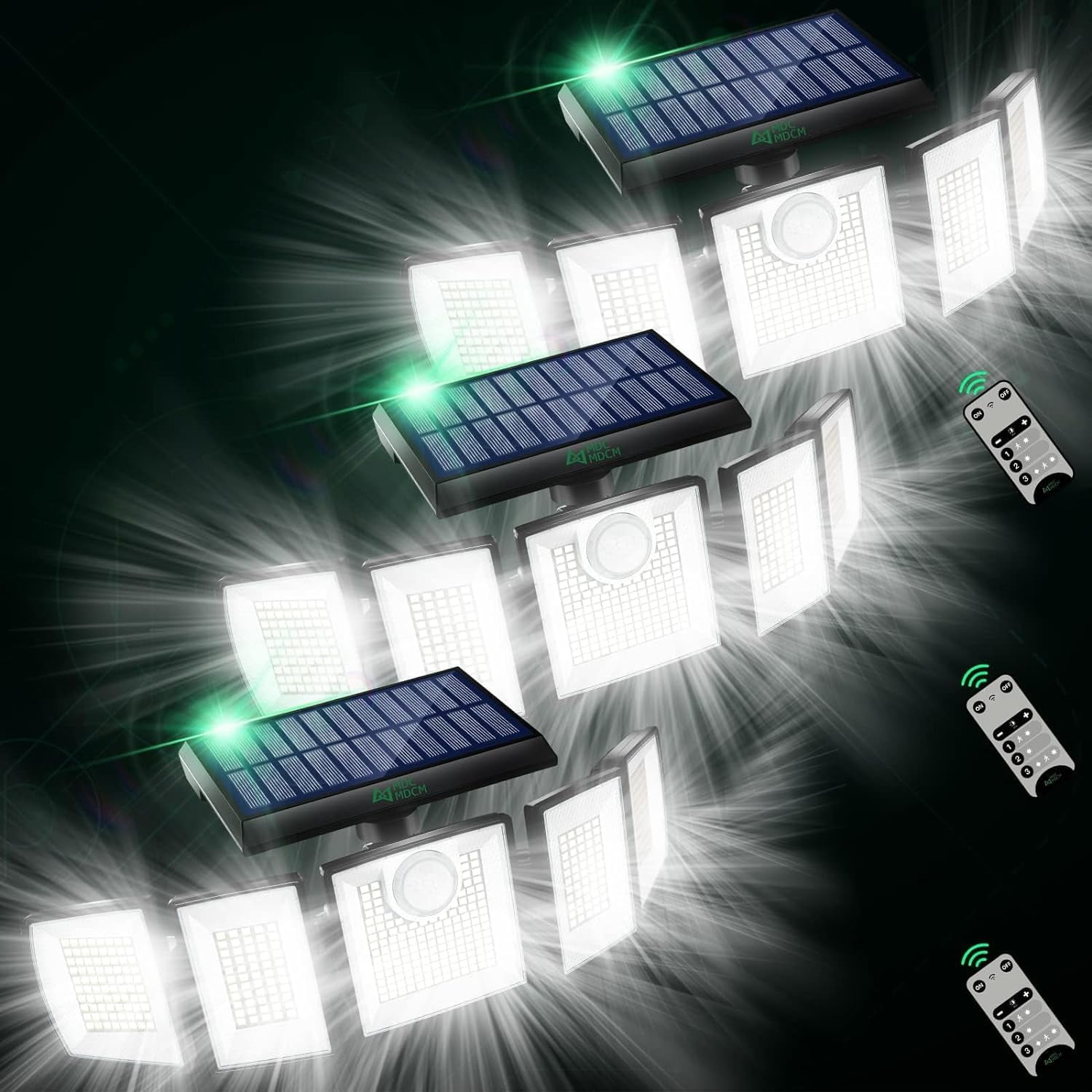 Solar Lights Outdoor Waterproof Motion Sensor - 416 LEDs 3000 Lumens Super Bright 3 Brightness 3 Modes 2400mAh 360° Illumination 32ft Solar Flood Security Light for Outside - 3 Pack