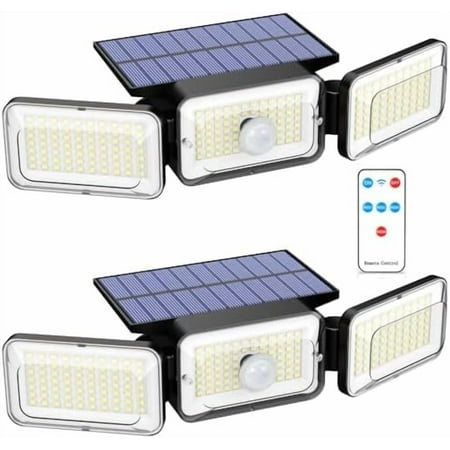 Solar Lights Outdoor Waterproof, Motion Sensor & Flood Outdoor Lights with Remote Control, 4 Adjustable Modes, 3000LM & 218 LED, High-Energy-Density Solar Panel-Monocrystalline Technology, 2 Pack