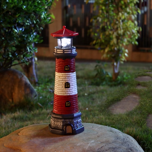 Solar Lights Outdoor Waterproof Resin Lighthouse Lamp Multi Gear Rotating Head Strong Magnetic Adsorption LED Garden Inspection Light Camping Lantern for Yard Patio 12*37.5cm,1PC