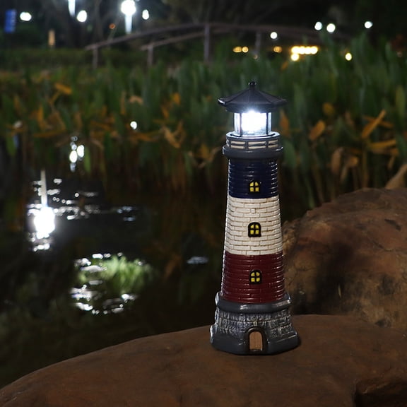 Solar Lights Outdoor Waterproof Resin Lighthouse Lamp Multi Gear Rotating Head Strong Magnetic Adsorption LED Garden Inspection Light Camping Lantern for Yard Patio 12*37.5cm,1PC