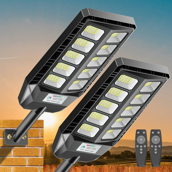 Adewalk Solar Street Lights Outdoor, IP66 Waterproof Solar Lights Outdoor for Outside, 6500K Dusk to Dawn Security Flood Lights Motion Sensor with Remote Control for Yard, 2 Pack
