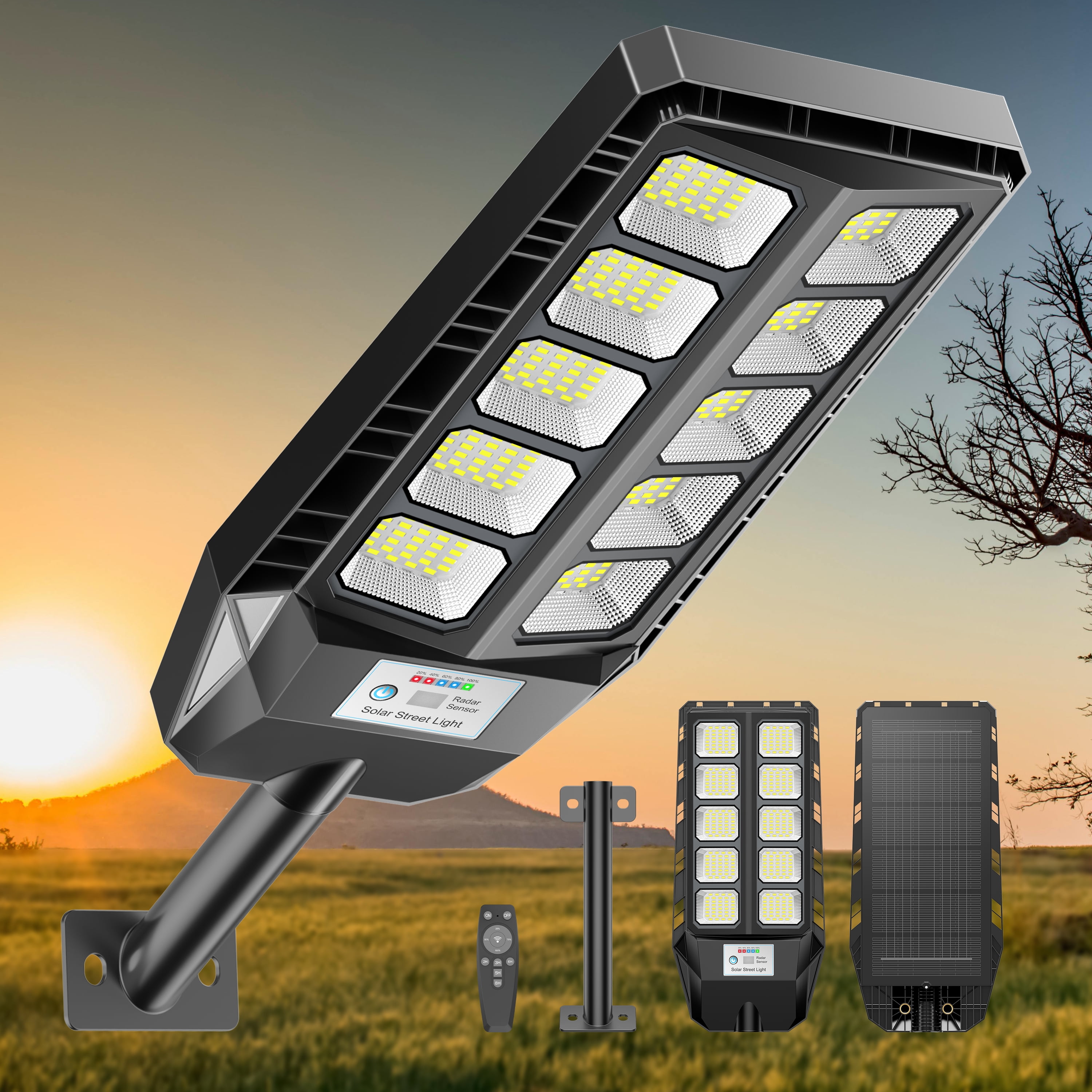 Solar Lights Outdoor Waterproof, Solar Flood Lights Outdoor, Solar Street Lights Outdoor, 6500K Dusk to Dawn Solar Security Flood Lights Motion Sensor with Remote Control for Parking lot