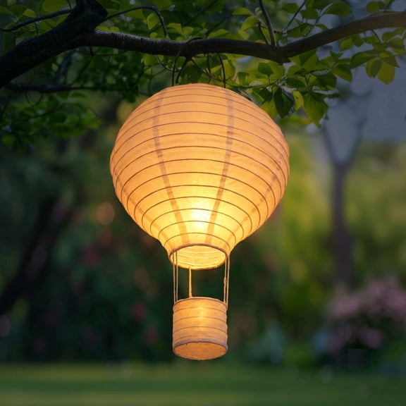 Ceevoo Solar Lights Outdoor Waterproof, Solar Hanging Lantern with Flickering Flame, Hot Air Balloon Nylon Solar Lantern for Garden Party Decoration