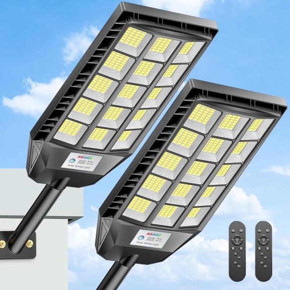 Solar Lights Outdoor Waterproof, Street Outdoor, 6500K LED Dusk to Dawn Security Flood Light Motion Sensor with Remote Control for Yard, Parking Lot, Porch, Garages, Garden, 2 Pack