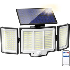 Solar Lights for Outside, 348 LED Motion Sensor Outdoor Lights with Remote Control, 3 Head IP65 Waterproof Security Lights, Solar Flood Wall Lights with 3 Modes for Garden, Patio, Yard,1 Pack