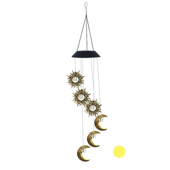 Solar Lights for Outside Hwkond Solar Outdoor Table Lantern Flickering Sun Moones Light with Warm Yellow Garden LED Color Lamp for Garden Yard Hanging Placed Decorative Wind Chime Lights