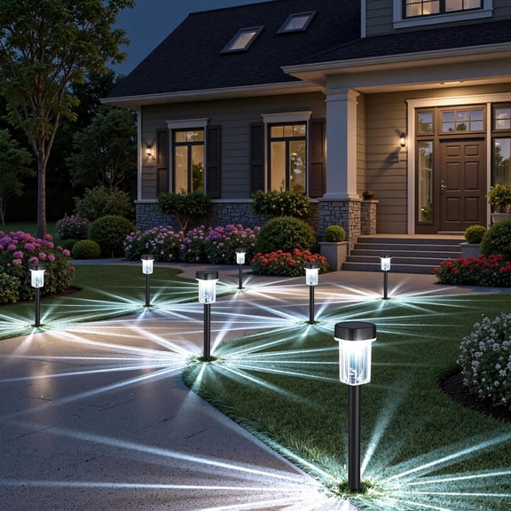 Solar Lights Pathways 8 Pack, Solar Garden Lights IP65 Waterproof 6000K Cold White LED Path Lighting with Snowflake Pattern for Yard Lawn Driveway Walkway Ground Patio Landscape