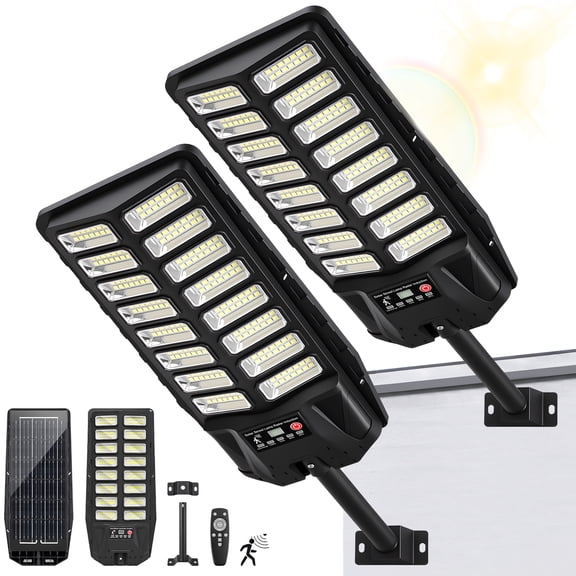 Solar Power Outdoor Light Solar Lights Solar Flood Light Solar Street Lights Dusk to Dawn Solar Pole Barn Security Commercial Parking Lot Lights Motion Sensor Remote Control Led Lamp-2pcs