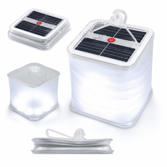 Solar Lights,Solar Power Inflatable Camping Lights Outdoor LED Lamp Frosted RGB/Warm Square Solar Panel Shed Light Emergency Hiking Lighting