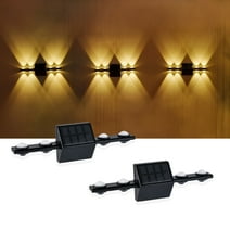 Solar Lights for Outside 2 Pack Outdoor Fence Deck Wall Lights with Up and Down Lighting for Garden Patio Yard Porch Decorations.