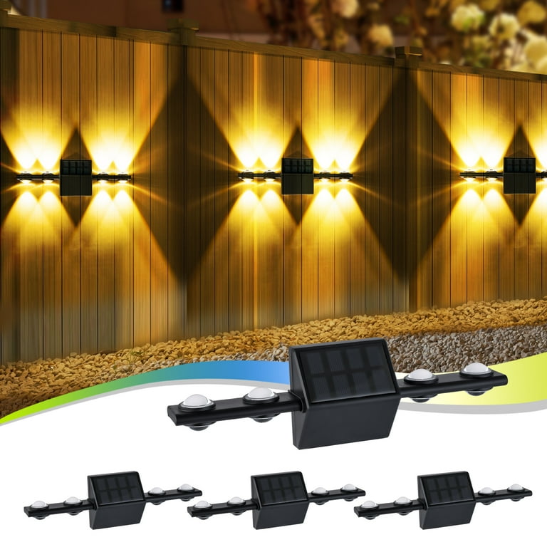 Solar Lights for Outside 4 Pack Outdoor Fence Deck Wall Lights with Up and Down Lighting for Garden Patio Yard Porch Decorations