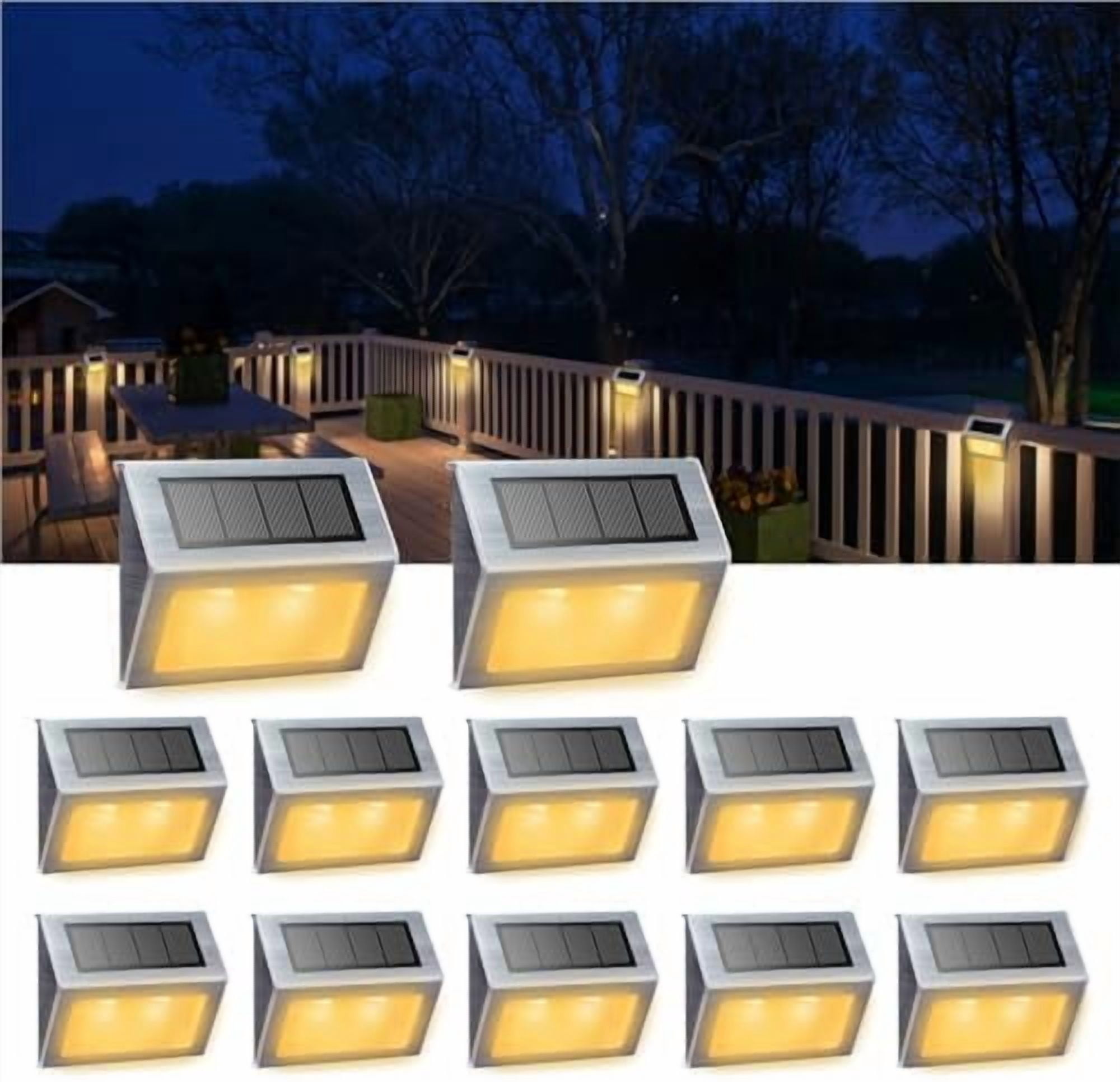XLUX 12-Pack Solar Lights For Steps, Decks, Pathways & Fences – Black Metal Housing, Warm White LED, Auto On/Off