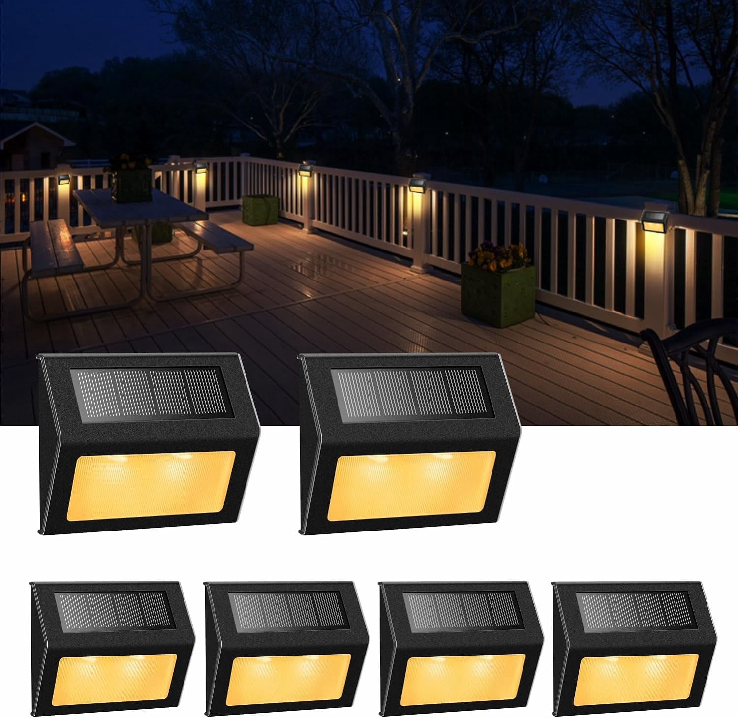 XLUX S60 Solar Step Lights – 6-Pack Warm White LED, Rainproof Metal Housing, Auto On/Off For Decks, Pathways & Stairs