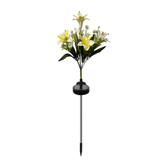 Solar Lilium Flower Stake Lights Outdoor Garden Decor,Seven Head Artificial Floral Landscape Lighting With Automatic Dusk To Dawn Function For Lawn Pathway Patio Decorative Illumination