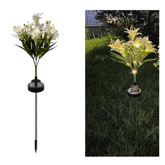 Solar Lily Flower Garden Light, 7 Head LED Simulation Bloom Ground Stake Lamp for Outdoor Decor, Solar Lily Flower Garden Light Waterproof Courtyard Pathway Lighting, Automatic Night Illumination
