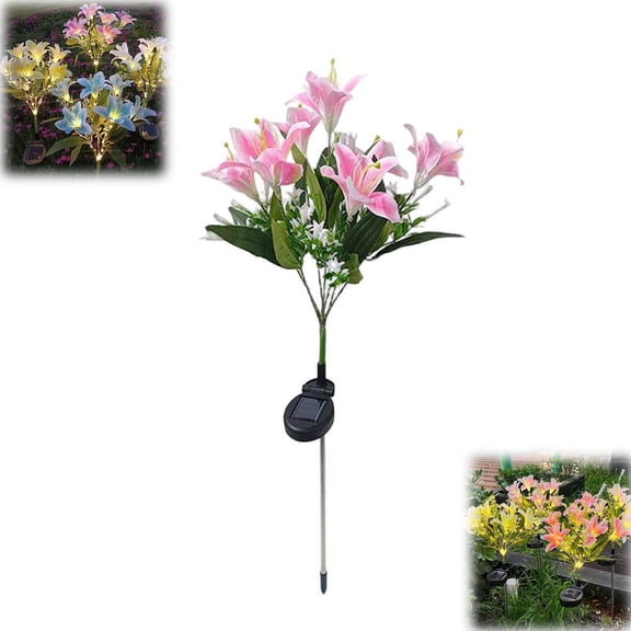 Solar Lily Flower Garden Stake Light Waterproof Led Solar Flower Lamp For Yard Patio(Pink-71Cm)